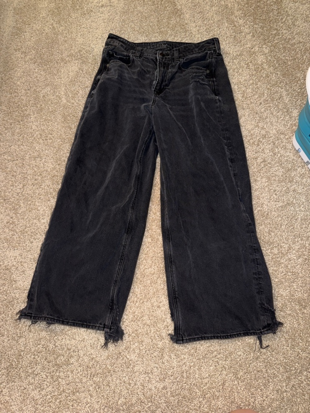 American Eagle Outfitters Black Wide-Leg Frayed Hem Jeans
